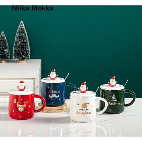 Coffee Mug Cup Christmas Santa Elk Ceramic Cup Ins Water Cup Milk Cup Gift Cute Coffee Mugs and Cups Christmas Gift Mug with Lid