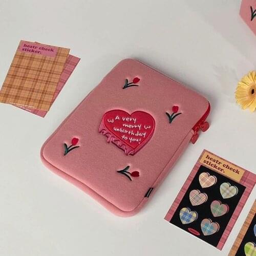 Korea Flower Tablet Bag For Ipad 9.7 10.2 10.5 Inch Cute Heart Letters Pouch Ipad 11 13 Inch Ins Fashion Sleeve Inner Velvet Bag