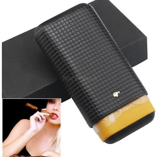 COHIBA Unique Style Leather Cigar Case Holder Cedar Wood Travel Cigar Humidor Cigarette Storage Box Fit 3 Tube W/Case