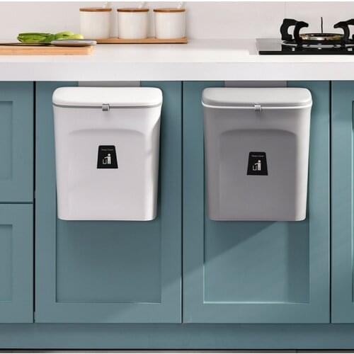Kitchen Wall-mounted Trash Can with Sliding Lid Hidden Scraper Waste Storage Household Waste Bin Hanging Storage Trash Basket