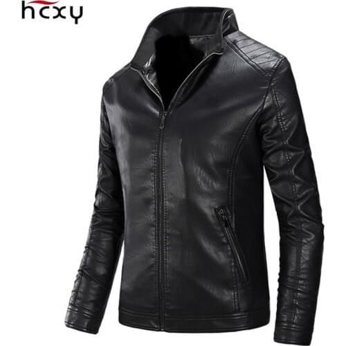 HCXY Mens Faux Leather Jackets 2019 Autumn Men PU Leahter Coats Jacket Male Standing collar Thicken Motorcycle Warm Clothing