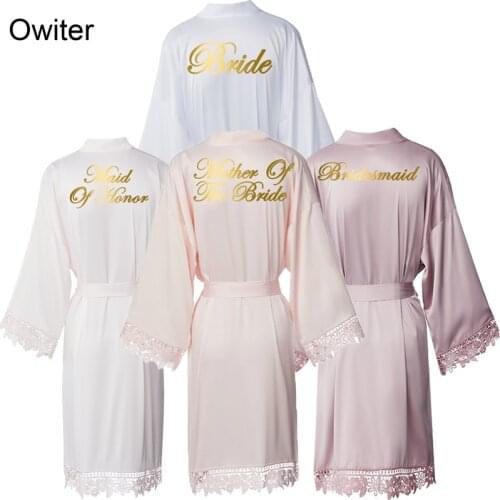 Matt Satin Lace Robe Blush Custom Bride Robe Bridesmaid Robes Kimono Robe Women Wedding Party Bridal Robe Bride Team