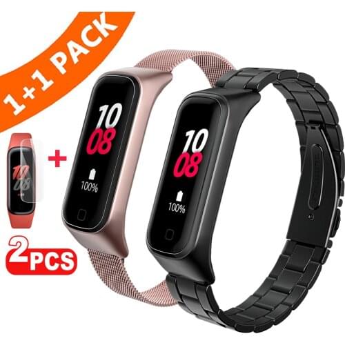 Galaxy Fit 2 Strap Metal Bracelet For Samsung Galaxy Fit 2 Band Milanese Loop Watch Strap Fit2 R220 Smart Band Film Accessories