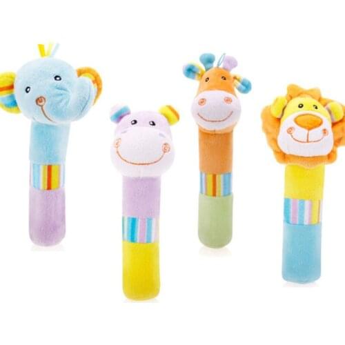 Infant Jungle Animals High Quality Soft Plush Squeaky Sticks Baby Rattles Elephant Giraffe Hippo Lion Toys For Children Gift
