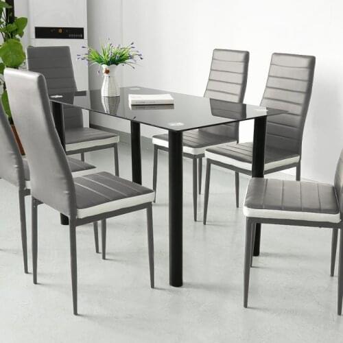Set Of 6 Modern Dining Chairs gray And White Horizontal Backrest Padded Seat Retro Style Kitchen Chair Suit For Dining Room HWC