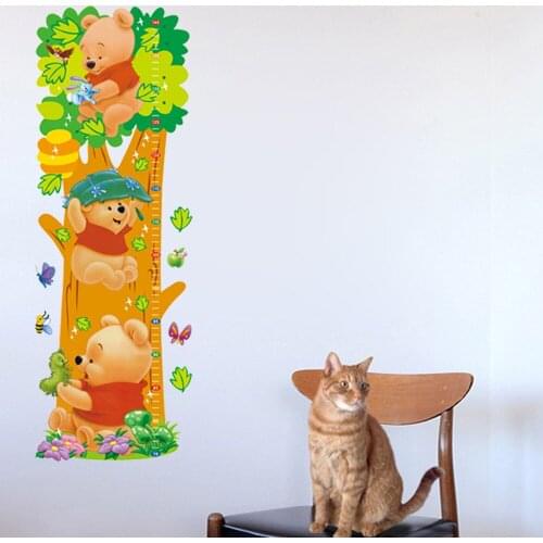 Winnie Pooh cartoon children room Trees Bear Pattern Wall Stickers Height Measure For Kids Room Wall Decal Home Nursery Decals