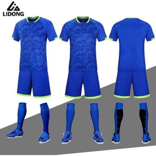 New Digital printing Soccer Jerseys Set Men Kids Football kit Training Suits Uniform camisa de futebol Fluorescent blue t shirt