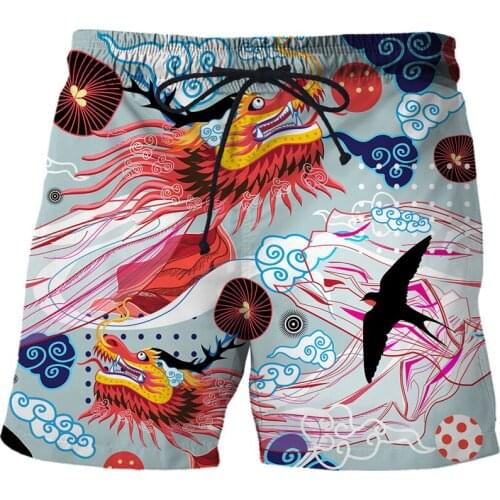 2021 New 3D Abstract Animal Print Summer Surfing Beach Shorts Funny Chinese dragon swimwear Quick Drying Holiday Streetwear Tops