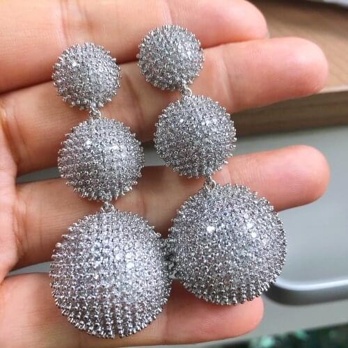 New 62mm Luxury Popular Round Ball Drop Earrings Mirco Paved Cubic Zircon Naija Wedding Earring Fashion Jewelry korean fashion
