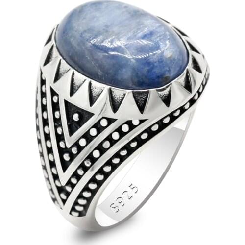 New natural stone ring men 925 sterling silver kyanite antique lucky ring women men Turkish jewelry