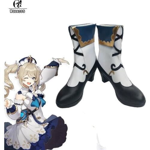 ROLECOS Game Genshin Impact Barbara Cosplay Shoes High Heels Boots Cosplay Barbara Black Shoes For Women Cosplay Halloween