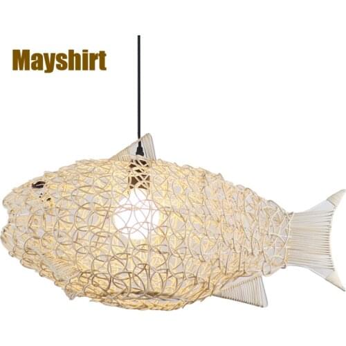 Rattan Carp Living Room Pendant Light Art Deco Dining Room Lights Kitchen Hanging lamp Home Deco Bedroom Modern Light Fixtures