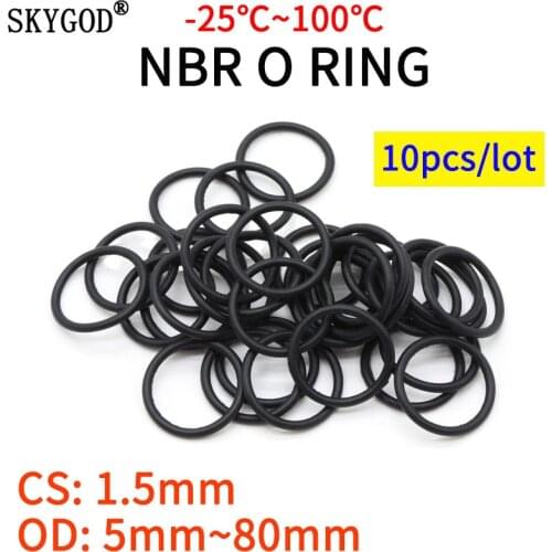 10pcs Black O Ring Gasket CS 1.5mm OD 5mm ~ 80mm NBR Automobile Nitrile Rubber Round O Type Corrosion Oil Resist Sealing Washer