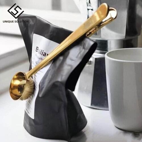 Northern European style gold color Two in one spoon sealing clip Measuring Spoon coffee spoon