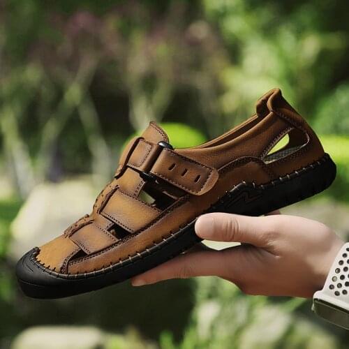 Fashion Mens Sandals Summer Genuine Leather Men Beach Sandals Comfortable Men Gladiator Sandals Simple Design Mens Style Shoes