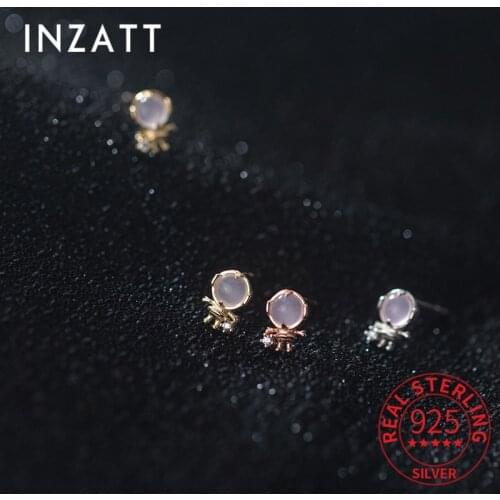 INZATT Real 925 Sterling Silver Pink Crystal Astronaut Stud Earrings For Women Party Cute Fine Jewelry Accessories Drop Shipping
