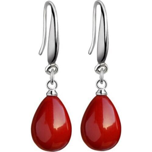 New Red Pearl Pendant Earrings Imitation Pearl Long Earrings Transparent Crystal Opal Earrings, Is A Romantic Gift For Women