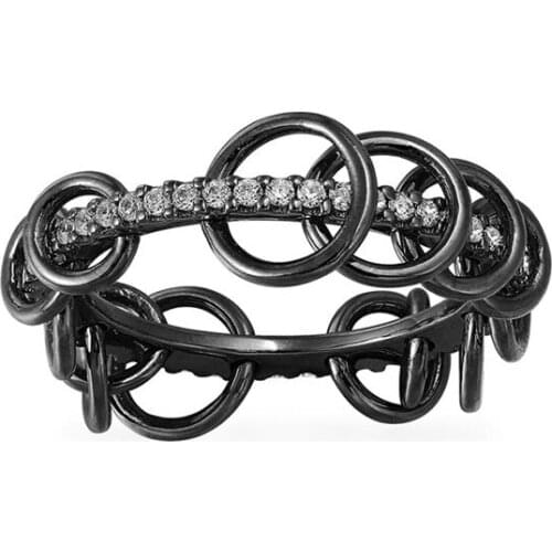 SOELLE Fashion Puck Rock S925 Sterling Silver Black Grey Color Multi Hoop Finger Ring Micro Cubic Zirconia Women Luxury Jewelry