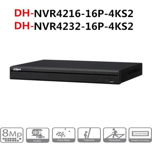 Dahua NVR POE video recorder 16 32 Channel 1U 16PoE 4KH.265 Lite Network Video Recorder NVR4216-16P-4KS2 NVR4232-16P-4KS2