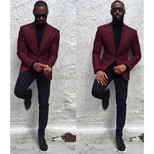 High Quality 2018 Elegant Brand Suits Slim Fit Groom Burgundy Tuxedo Jacket Mens Prom Suits For Wedding Groomsmen (Jacket+Pants)