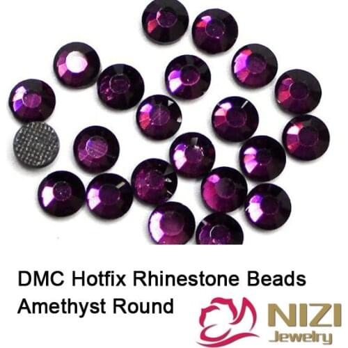 High Quality DMC Hotfix Rhinestones Many Sizes Amethyst Color Flatback Round Shape Glass Strass Stones DIY Crafts Embellishments