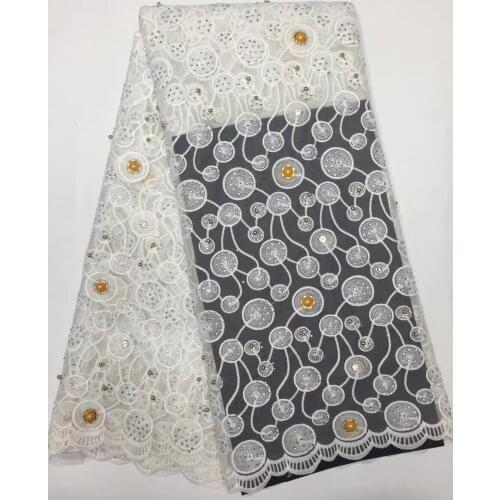White color High quality Nigerian lace fabrics for wedding 2018 Latest african french lace fabric with beads and stones D2395