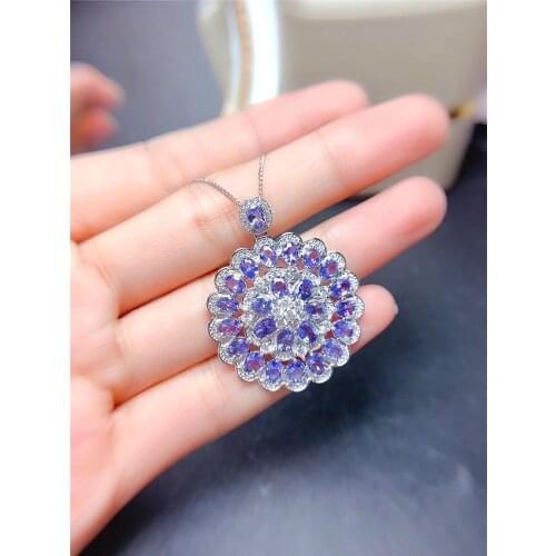 WEAINY Super Luxurious Natural Tanzanite Pendant,S925 Sterling Silver Necklace,Sunflower Style Pendant With Certificate