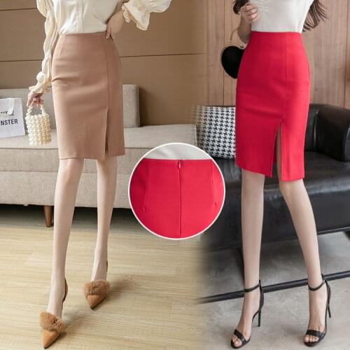 All-match elastic high waist sexy slim package hip skirt large size 5xl slit female long skirt professional office lady skirts