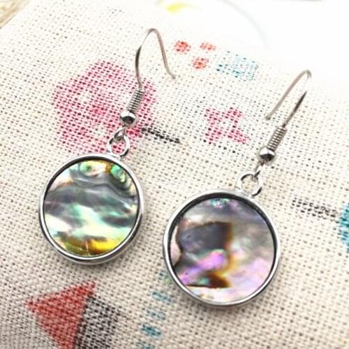 18mm Charms Earring For Women Natural New Zealand Abalone Shell Coin Shape Dangle Earrings Peacock Blue Eardrop Jewelry A99