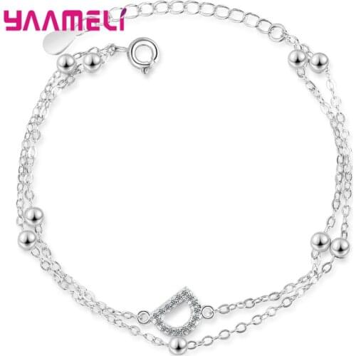 Hot Sale Fashion Letter D Charms Bracelets 925 Sterling Silver Double Layers Chains Bangles for Women Girl Birthday Wedding Gift