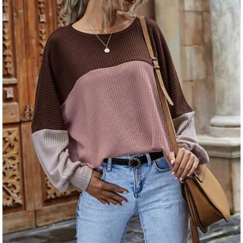 Women Long Sleeve Spring Autumn T-Shirts Round Neck Tops Waffle Pullover Plus Size 2XL Top For Women All-match New Clothing 2021