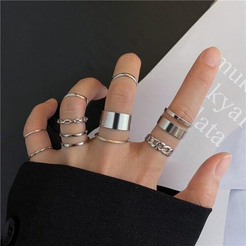 2021 Punk Metal Geometry Circular Punk Rings Set Opening Index Finger Accessories Buckle Joint Tail Ring for Women Jewelry Gifts