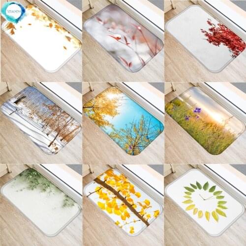 40x60cm Flannel Anti-slip Mats Tree Leaves Printed Rectangular Mat Entrance Doormats Washable Kitchen Floor Bathroom