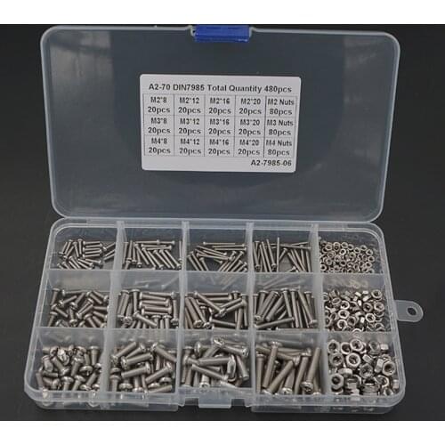 480PCS/Set M2 M3 M4 Stainless Steel 304 Phillips Head Machine Screw with Nut Combination Set Electronic Small Screws with Box