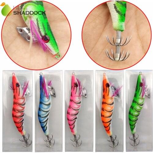 5pcs Hard Plastic Octopus Squid Jigs Lures Mixed Color Cuttlefish Artificial Bait Wood Shrimp With Squid Lure Size 2.5# 10cm