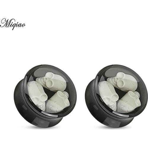 Miqiao Acrylic 3d White Skull Ear Plug Screw Flesh Tunnel Ear Expander 10-22mm Piercings Body Jewelry for Men and Women