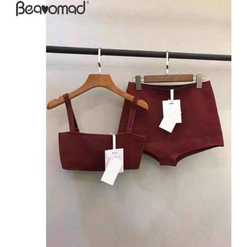 Bearomad Summer Women 2021 Fashion Beach Vacation Sexy Strapless Super-Short Coat+Slim Skinny Shorts