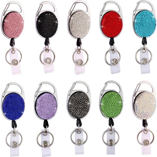 Crystal Retractable Pull Keychain Shinny Badge Reel ID Lanyard Name Card Holder Badge Holder Landyard for Keys Nurse Accessorie