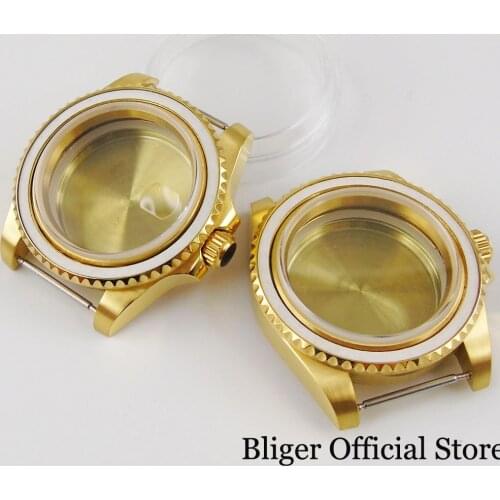Gold Coated 40mm Watch Case Sapphire Crystal Fit NH35 NH35A Movement Solid Backcover