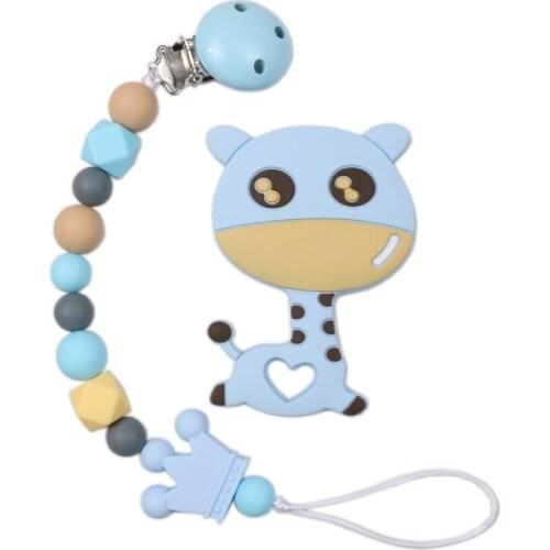 Baby Pacifier Cartoon Giraffe Teether Beads Pacifier Clip Chains BPA Free Baby Toy Baby Molar Silicone Holder Teething Necklace