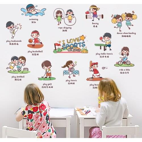 Kids Sports Early Teaching Wall Stickers Cartoon Bedroom Furniture Decals Wall Decoration Kids Room PVC Wallpaper