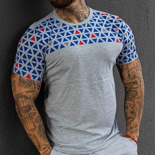 Mens Short Sleeve T-Shirt Geometrical Print Small Triangle Multi-color Collar Pullover Tee Tops