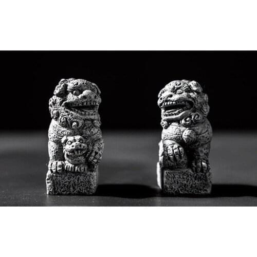 Mini Stone Lions Statue Chinese Style Resin Sculptures Handmade Figurine Crafts for Home Table Potted Decoration CLH@8