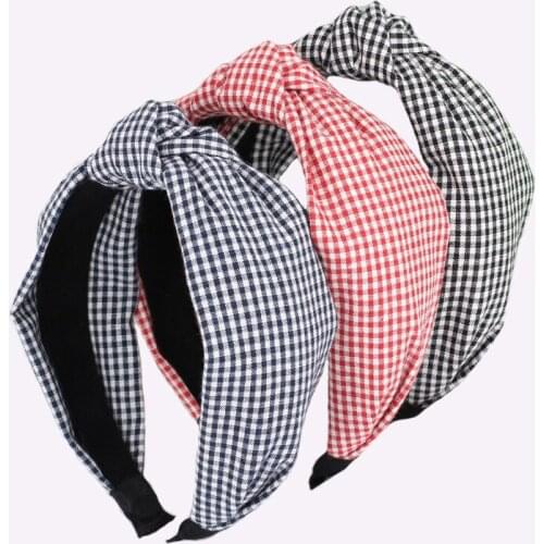Trendy Vintage Plaid Cotton Center Knotted Headband for Adults and Girls Korean Hair Accessories Wholesale