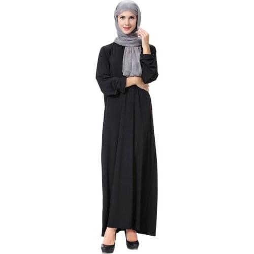 Muslim women dress islamic clothing long sleeve Arab Robe Middle East Clothing Round collar islam caftan black Robe TH905