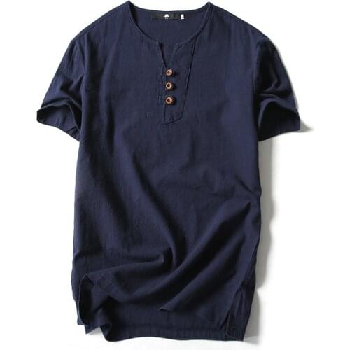 2021 Summer T-shirts Short-sleeved T-shirt Mens Cotton and Linen Thin Large Size T Shirt for Men