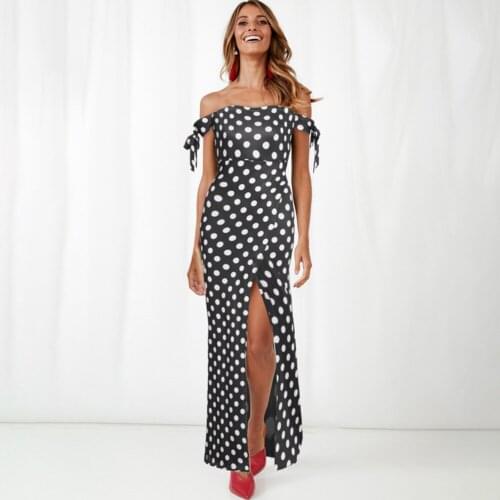 2020 Summer New Polka Dot Dress High Waist Split Sexy Dress Womens Slim-Fit Sexy Boob Tube Top off-Shoulder Floral Printed Dress