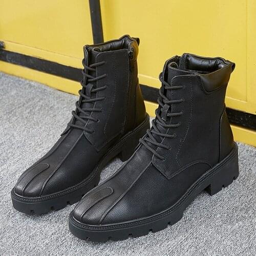 2019 Autumn NEW Men Boots Vintage Brogue College Style Men Shoes Casual Fashion Lace-up Warm Boots For Man Black R4-49