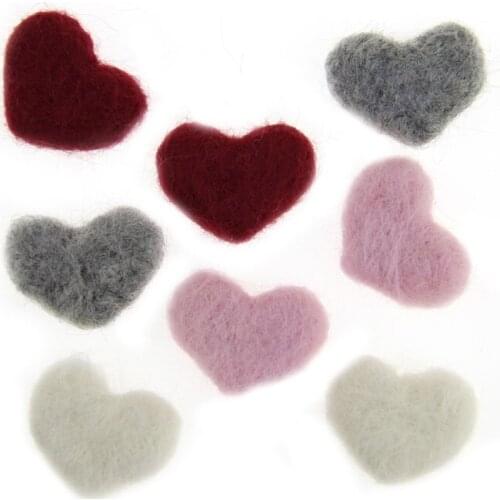 New Arrival Handmade Wool Felt Lovely Heart Button Patch Stickers 20PCs 30MM 40MM Flatback DIY Findings Hair Jewelry Garment