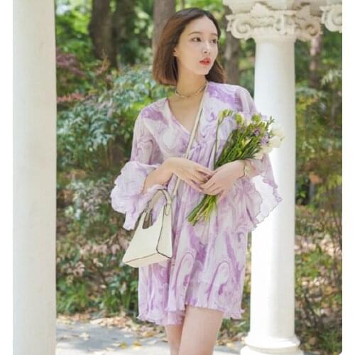 Floral Print V-Neck Loose Thin Casual Women Summer Dress High Version Ladies Sweet Mini Dress Female Sweet New Dresses ML158